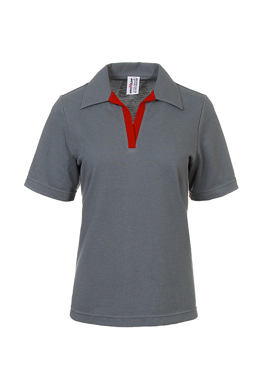 Performance Poloshirt Volly_Mr. & Mrs. Grey - graues damenpolo mit roter knopfleiste