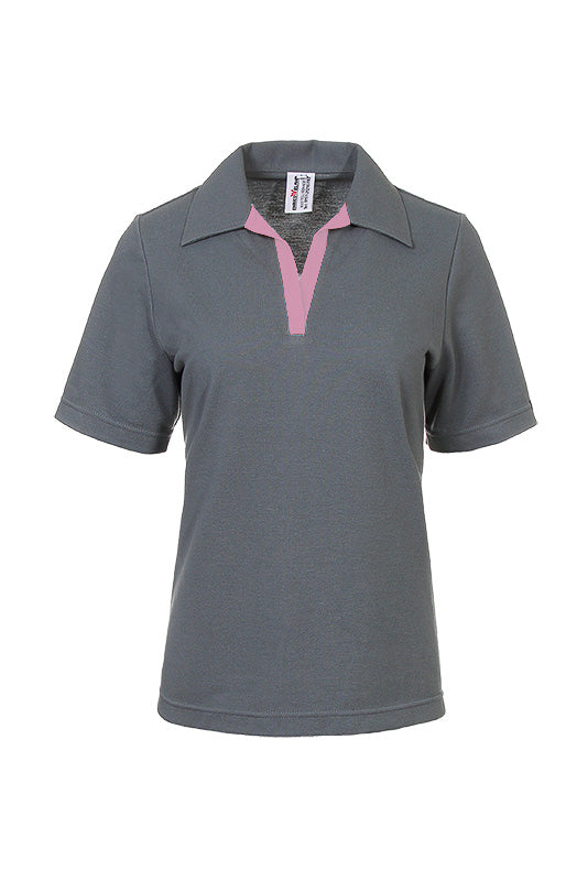 Performance Poloshirt Volly_Mr. & Mrs. Grey - graues damenpolo mit rosa knopfleiste