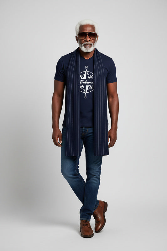 Wiemobil Campingshirt „Weltenbummler“ – Navy | V-Neck Outdoor T-Shirt mit Kompassrose